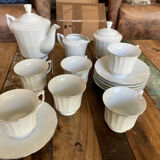 Coffee service for 6 cups, coffee pot, sugar bowl, and milk jug.