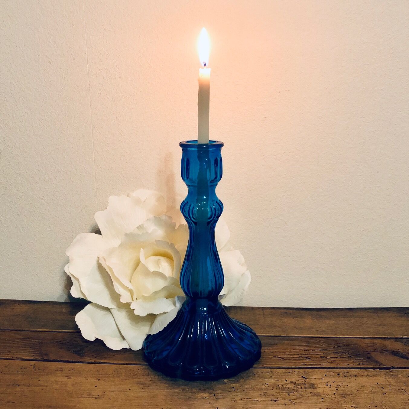 Blue glass candlestick