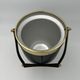 Green Leather and Brass Curved Handle Ice Bucket. Italian Work. V
