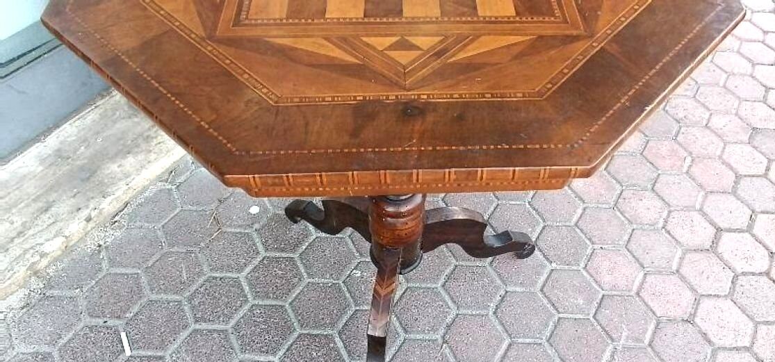 Table ancienne incrustée, jeu de dames, jeu d'échecs, Italie du XIXe siècle