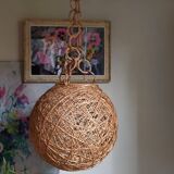 Lampshade suspension vintage wicker ball and natural string