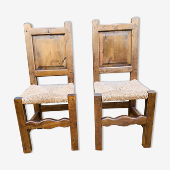 Paire de chaises bois et paille