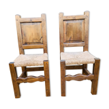 Pair of wooden and straw chairs