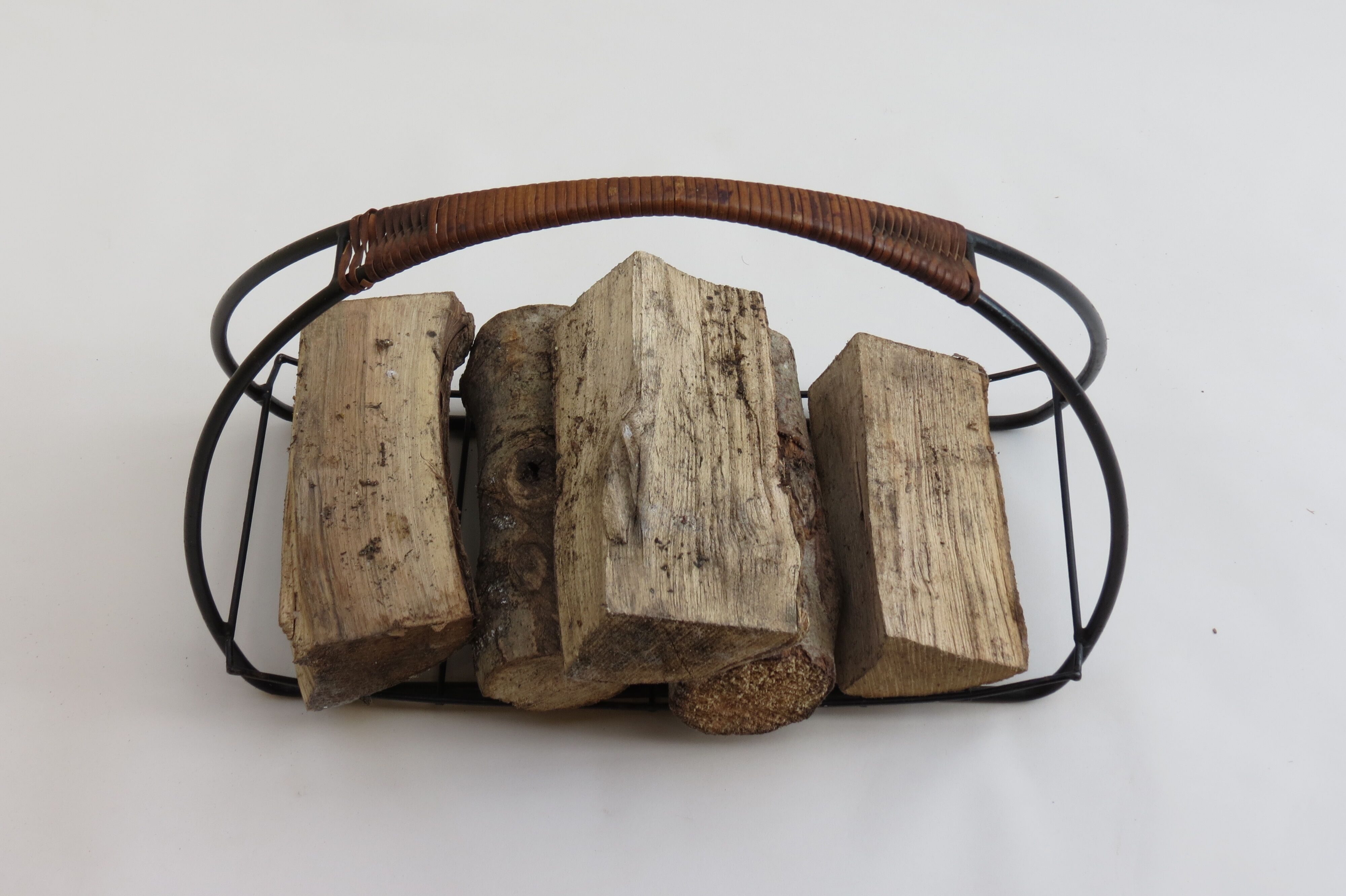 Log metal and cane log basket 1960