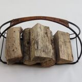 Log metal and cane log basket 1960