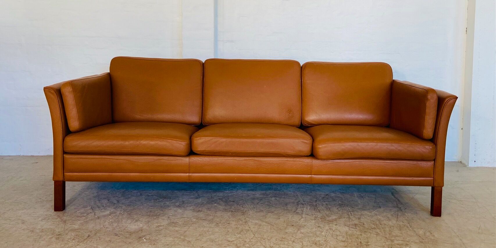 Vintage Danish mid-century Morgans Hansen cognac 3-seater sofa