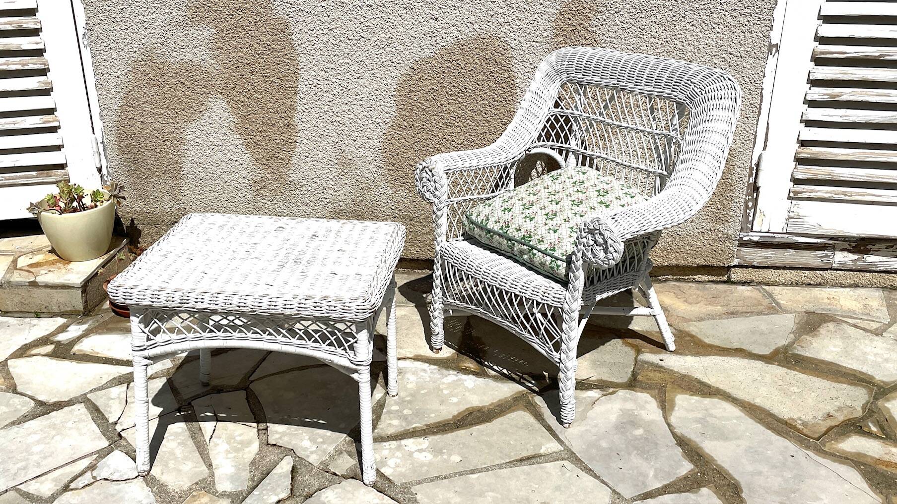 Vintage rattan kids garden armchair