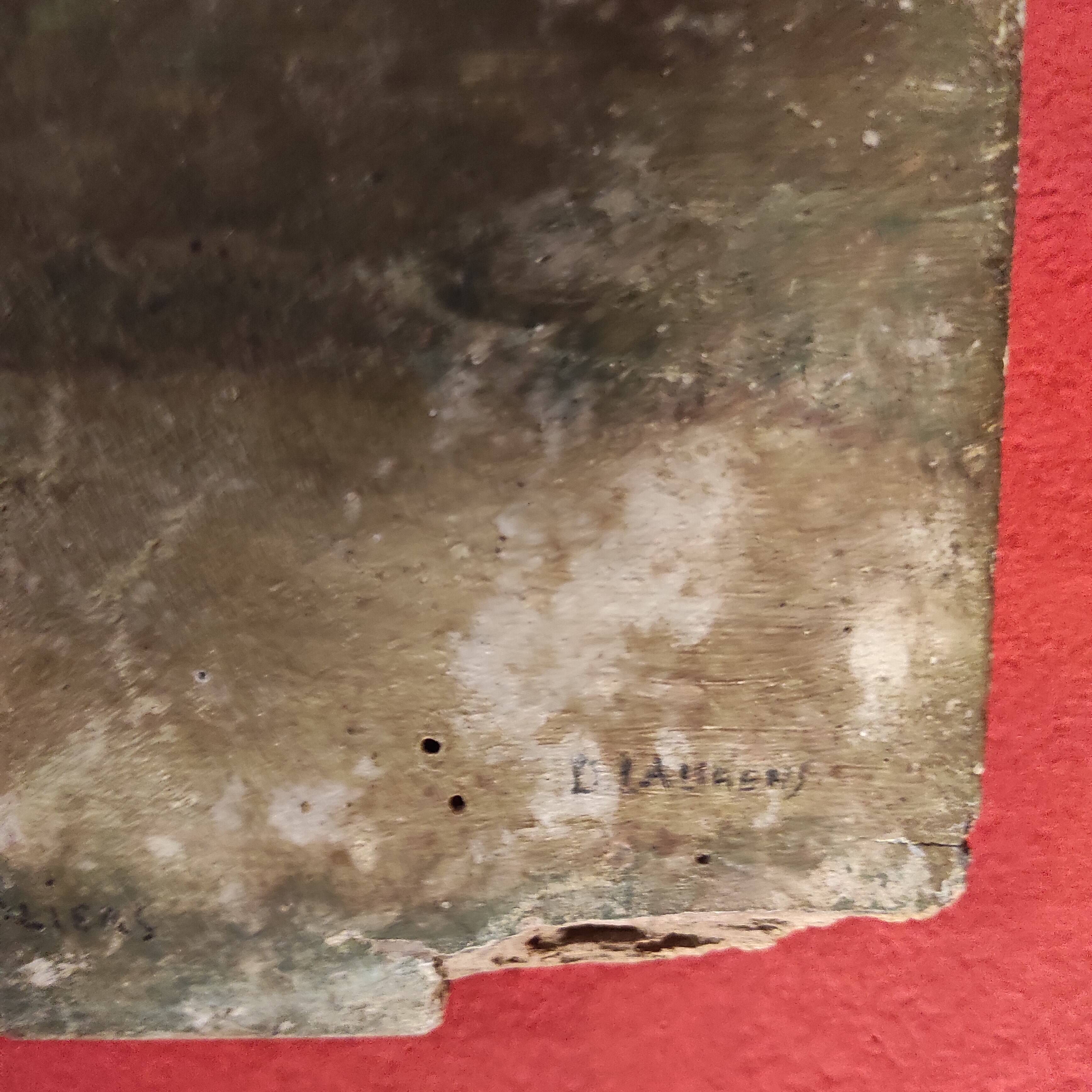 French vintage oil painting, L'Angelus des ecoliers, signed D. Ladrens