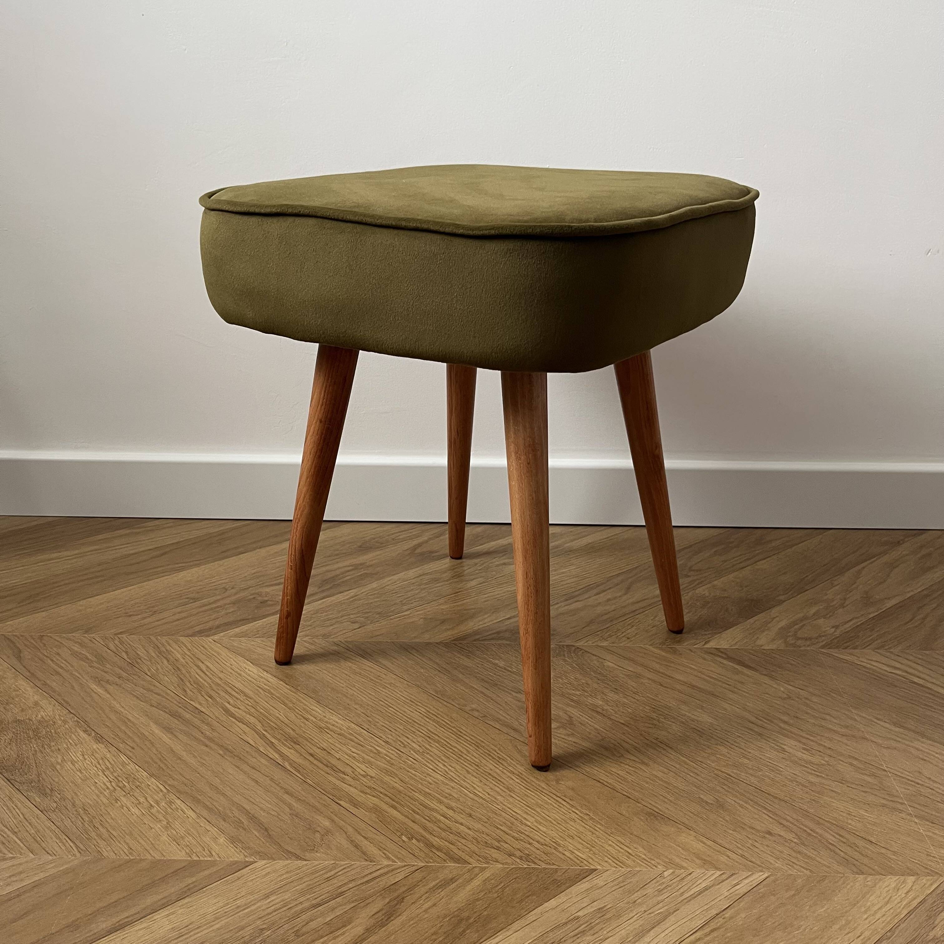 Vintage Velvet Footstool in Green