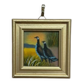 Mid-Century Oil on Panel – “Birds” by Unknown, Vintage & Framed