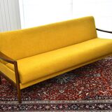 Scandinavian-style yellow boucle sofa with folding function, 1960s