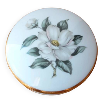 Pretty French Porcelain box. White flower