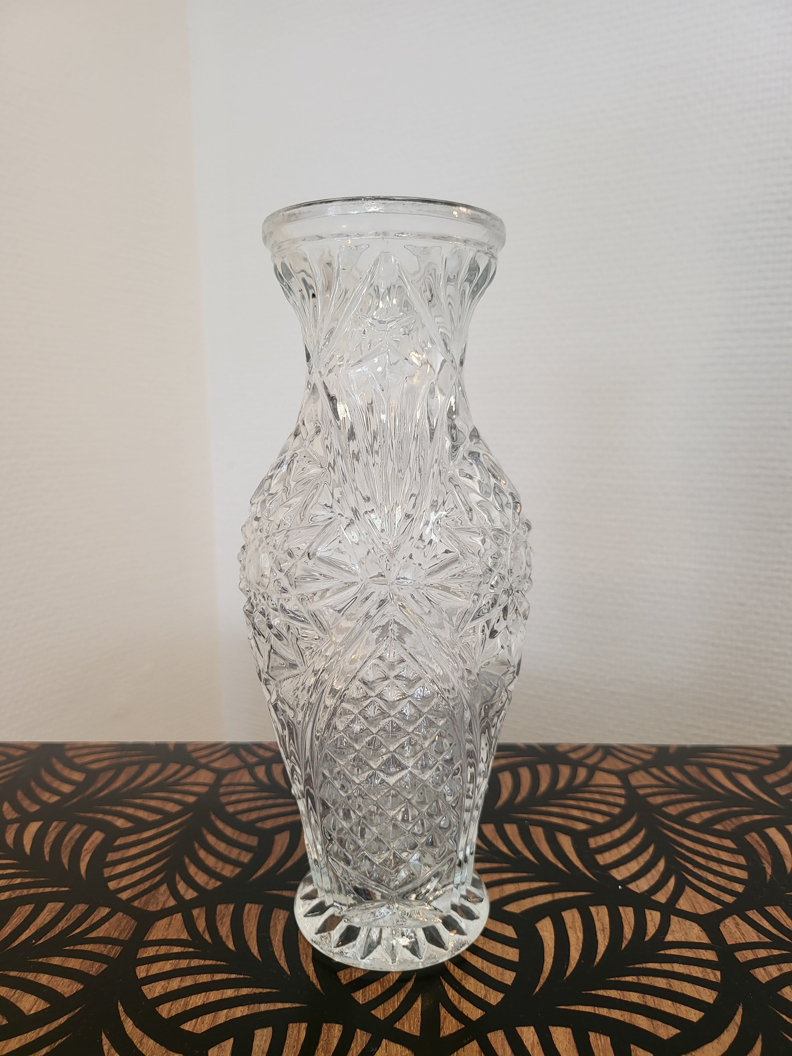 Vintage chiseled transparent glass vase