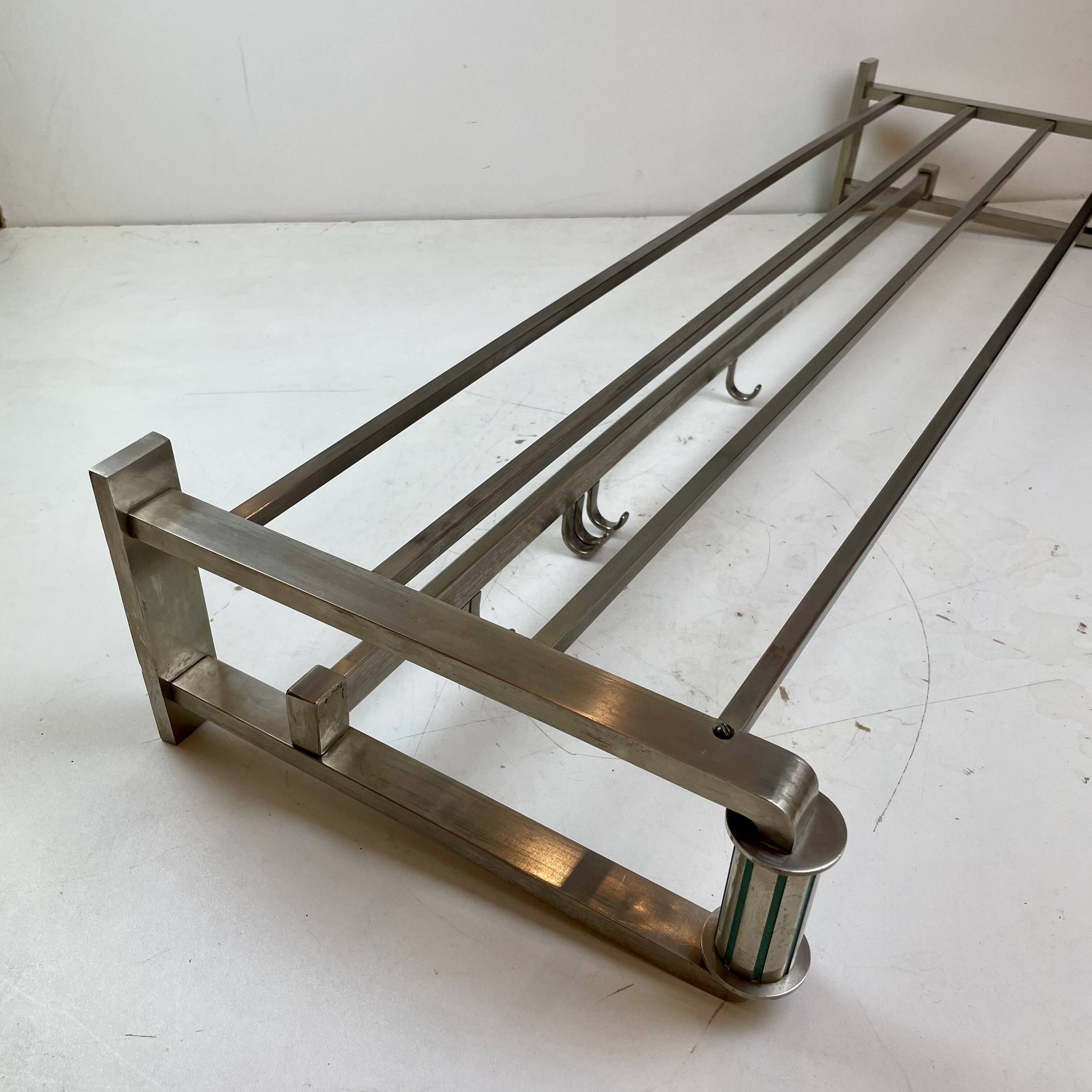 Art Deco coat rack in the style of a train carriage, 1930s.
