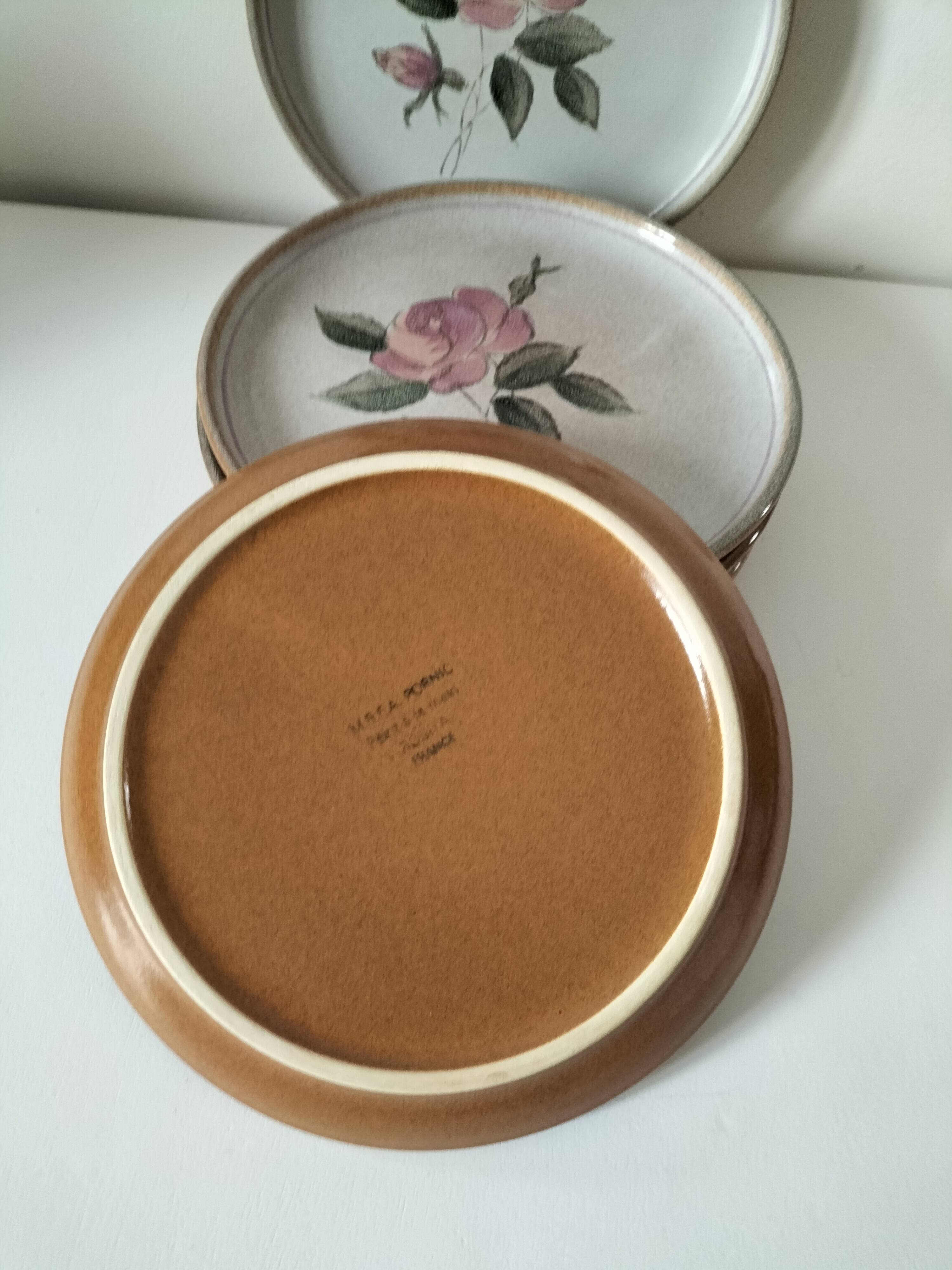 6 vintage stoneware dinner plates – Rosita model by MBFA Pornic