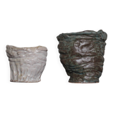 Pair of signed glazed stoneware vases, plant pot, cache-pot.