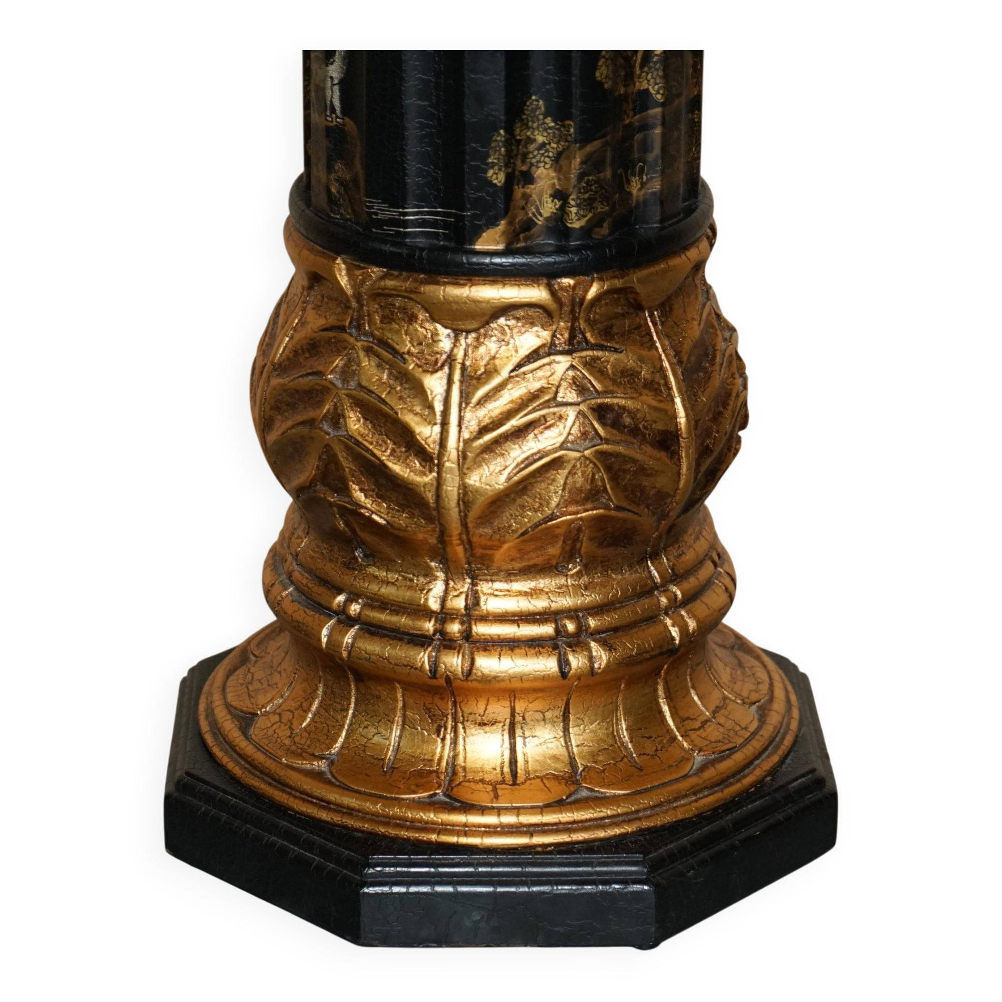 Pair of lacquered torchère columns in Chinoiserie neoclassical style.