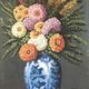 Tableau bouquet de dahlias signé Decock 66