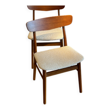 Chaises scandinaves vintage « Greta » en bouclette beige