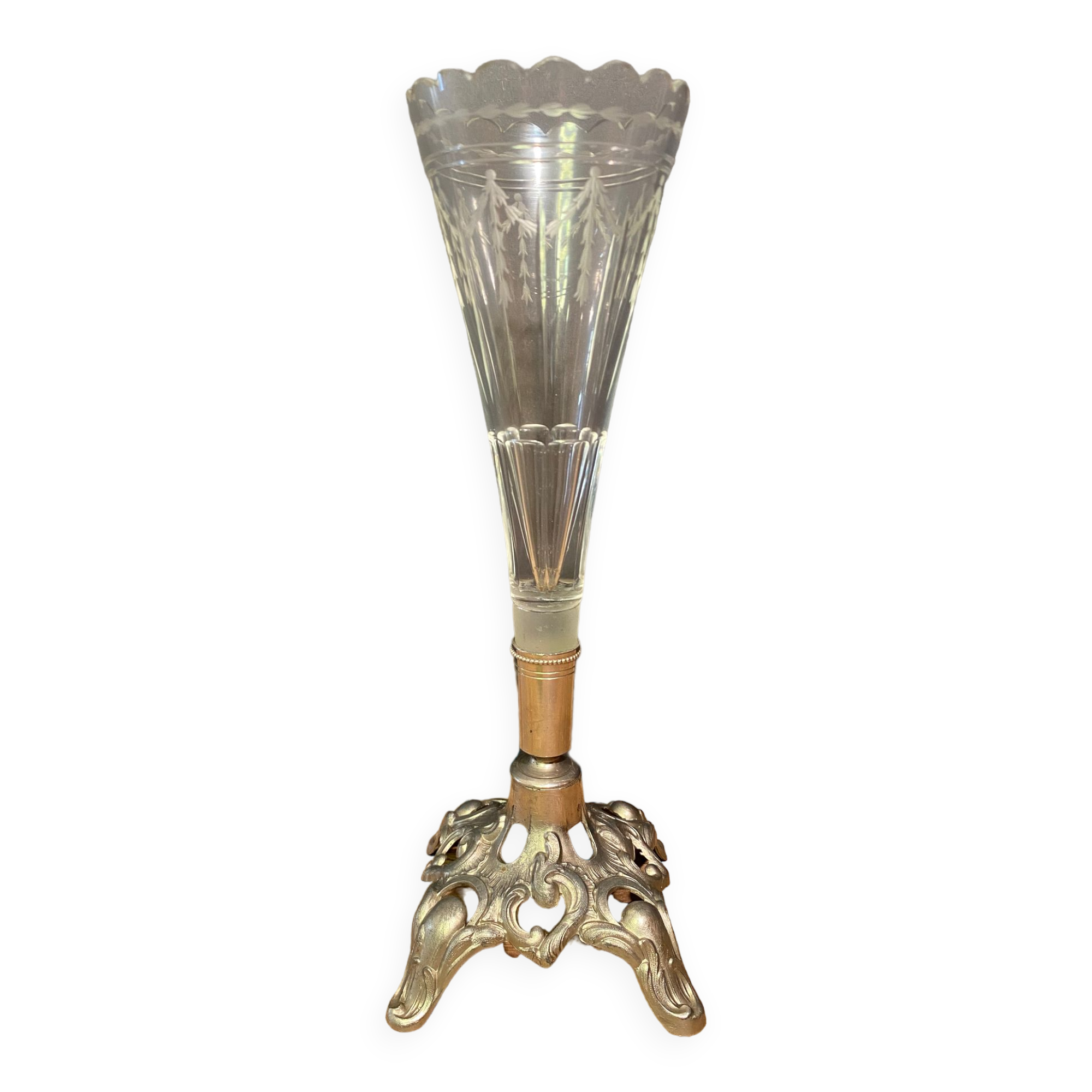 Cone vase, cut crystal bouquet (most certainly baccarat, saint louis)