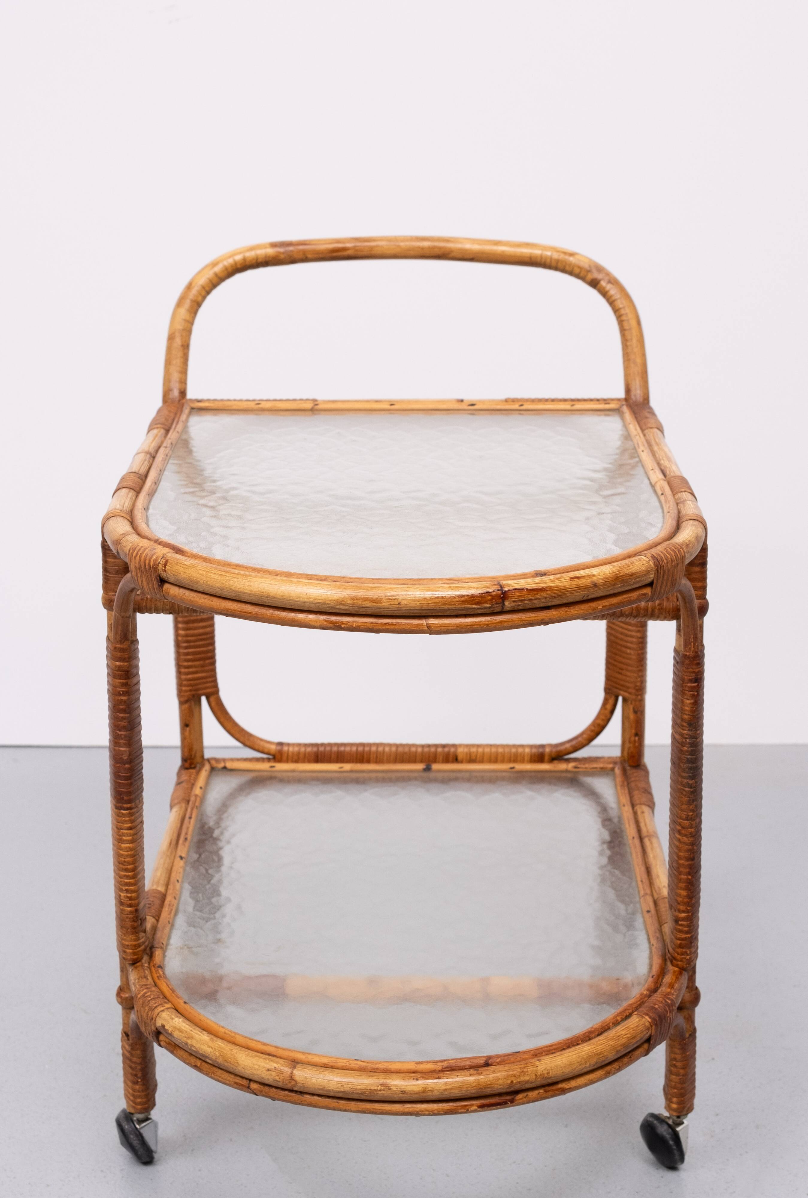 Rohe Noordwolde Rattan Serving Trolley 1960s