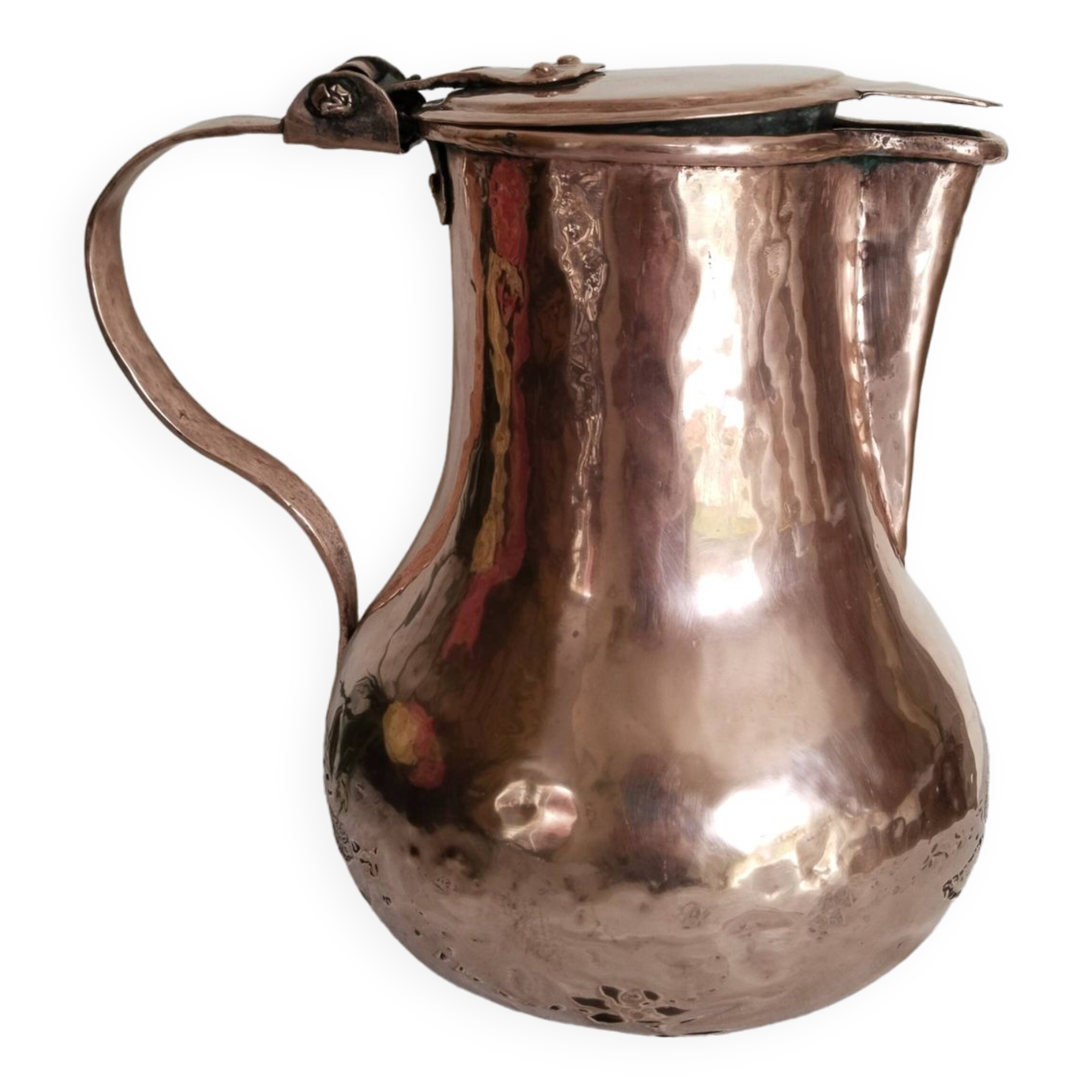 Cruche à Eau Artisanale En Cuivre Pur - Forme Asymétrique, Argenté