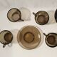 Set of 6 coffee cups and vintage saucers Vereco brown smoked glass