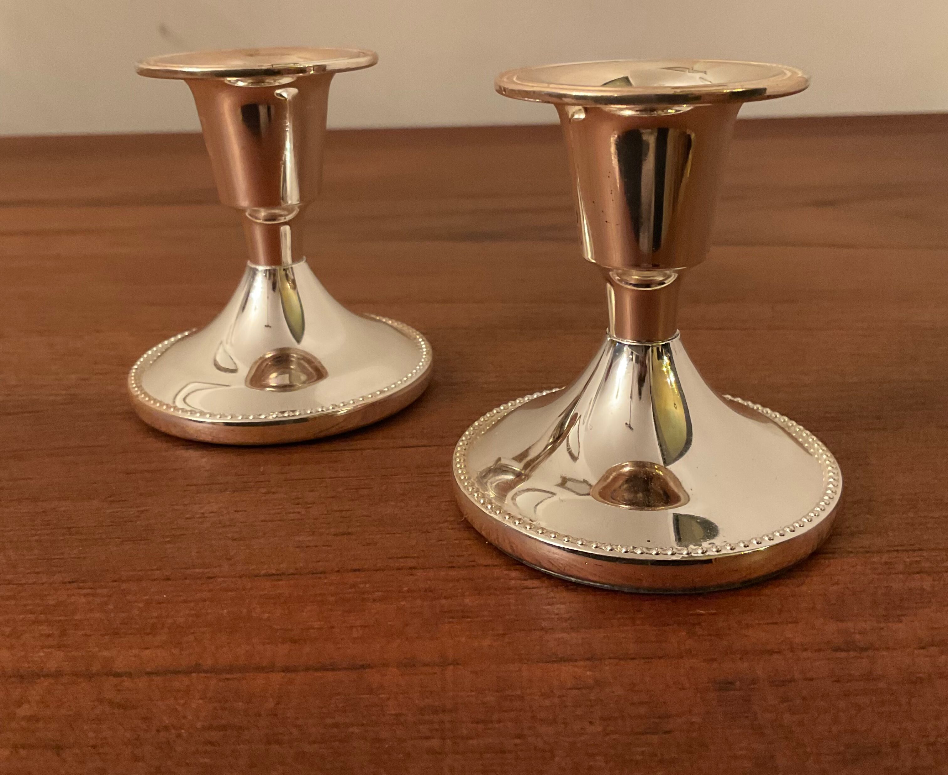Pair of vintage silver metal candle holders