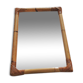 Ancien miroir rectangulaire avec cadre en bambou