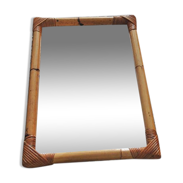 Antique rectangular mirror with bamboo frame