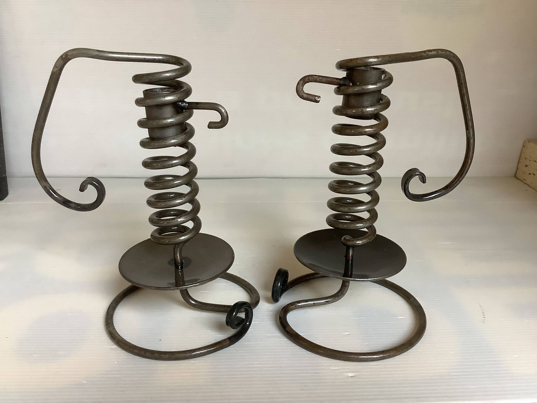 Pair of Bouillot-style spiral spring candlesticks