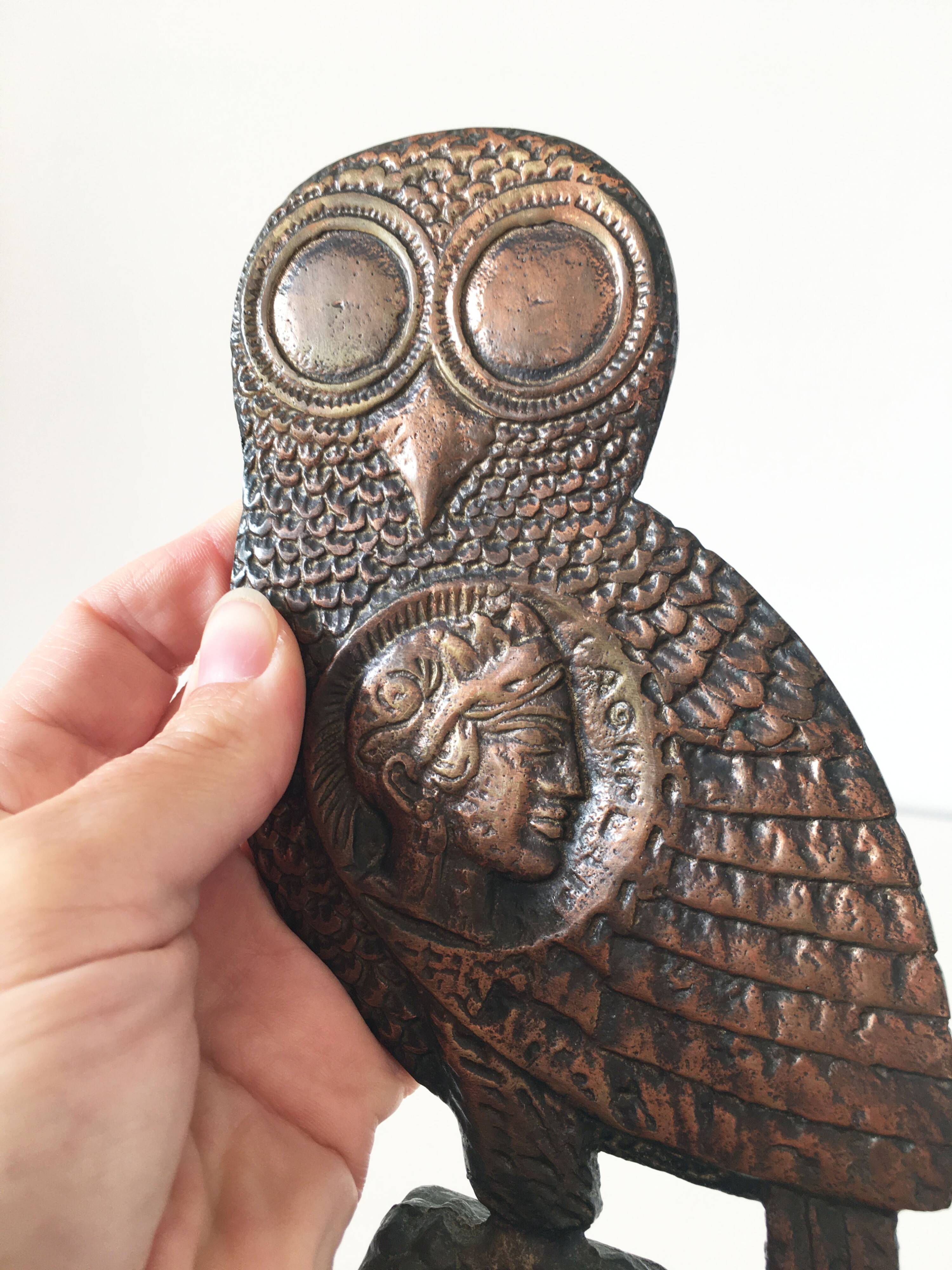 Owl sculpture in gilded brass bronze