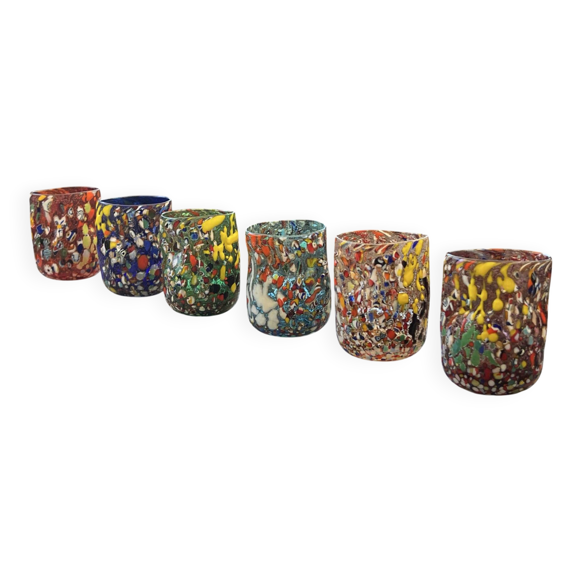 Service of 6 Murano millefiori glasses – handcrafted blown glass – piece