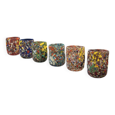 Service de 6 verres Murano millefiori – verre soufflé artisanal – pièc