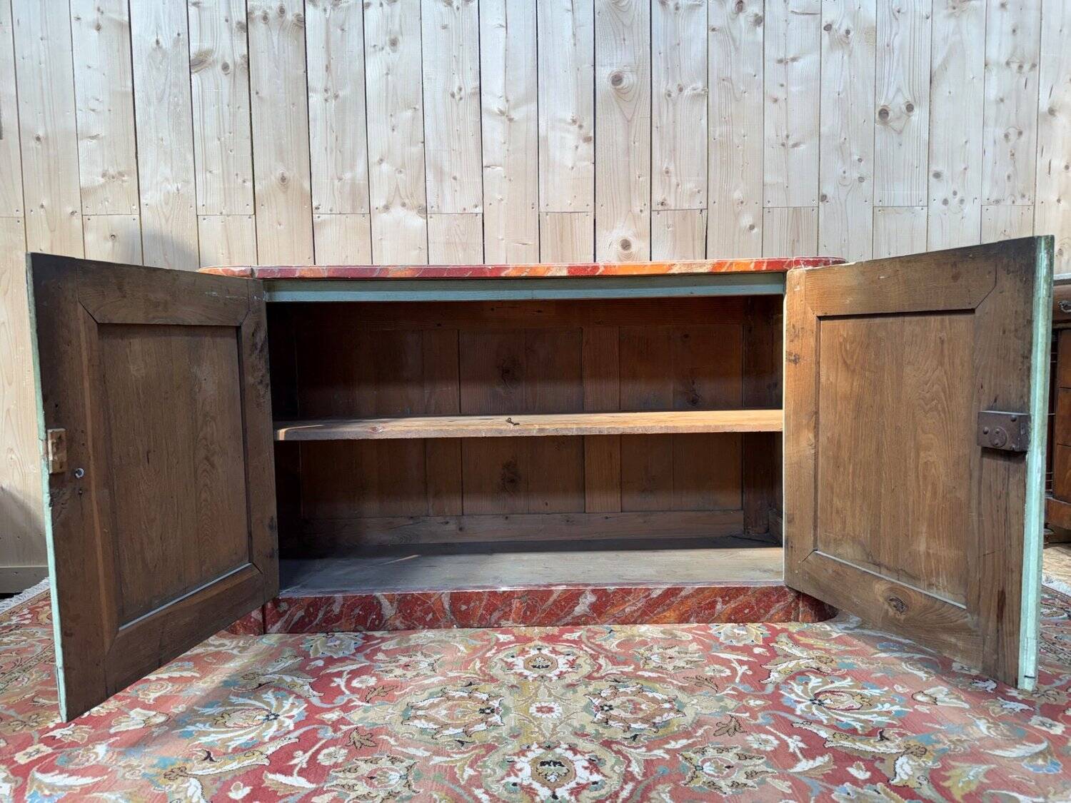 Low plinth buffet – Louis XIV period – Reclaimed wood & Faux marble