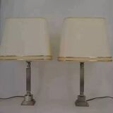 Pair of chrome and brushed metal lamps