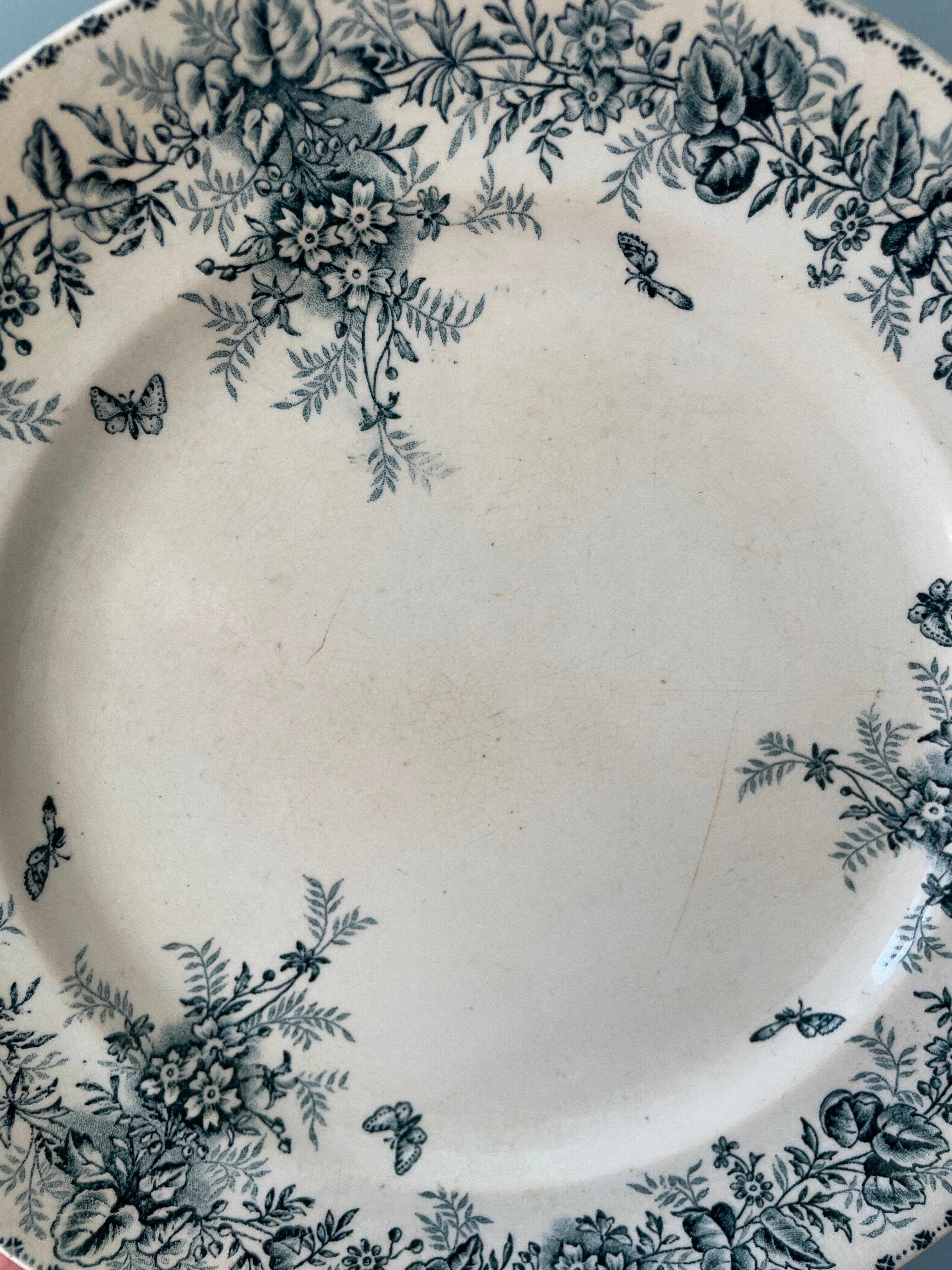 Set of 8 flat plates 19th century Terre de Fer, “Stella” Onnaing earthenware