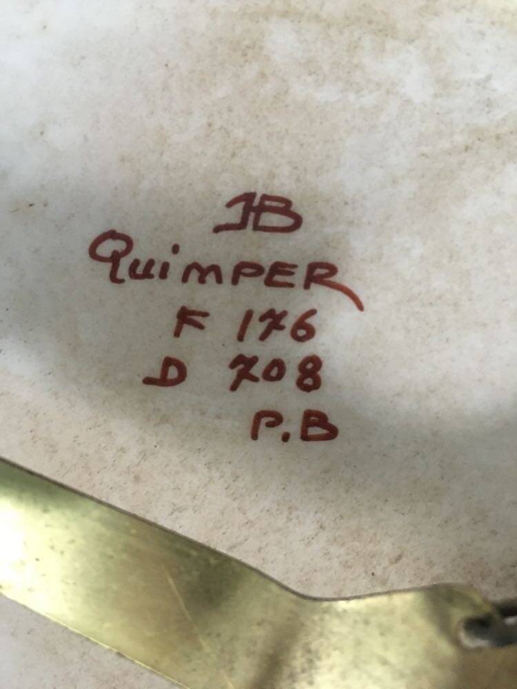 Assiette en faïence HB QUIMPER émaillée perlée dorée