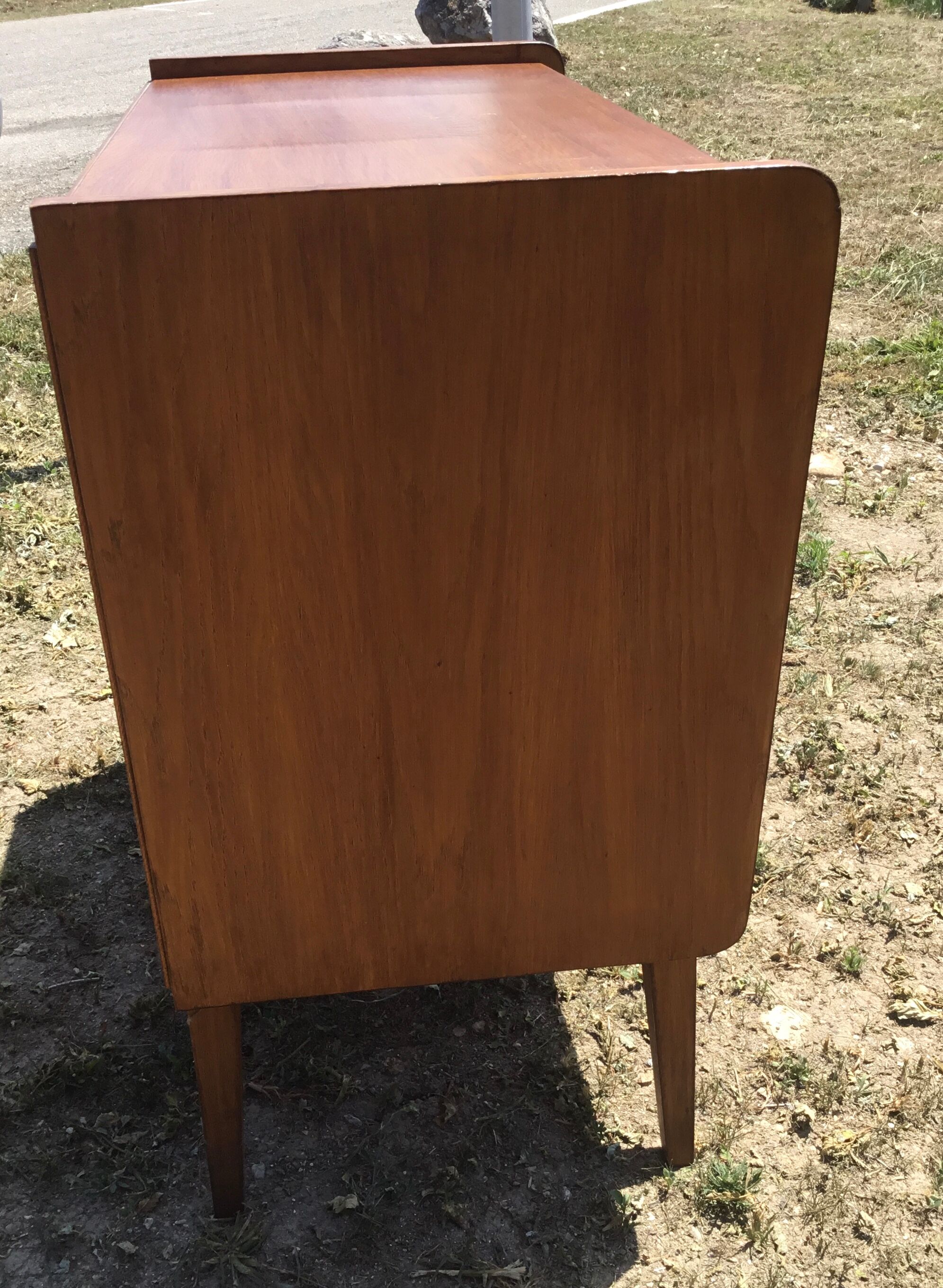 Vintage wood and rattan chest of drawers