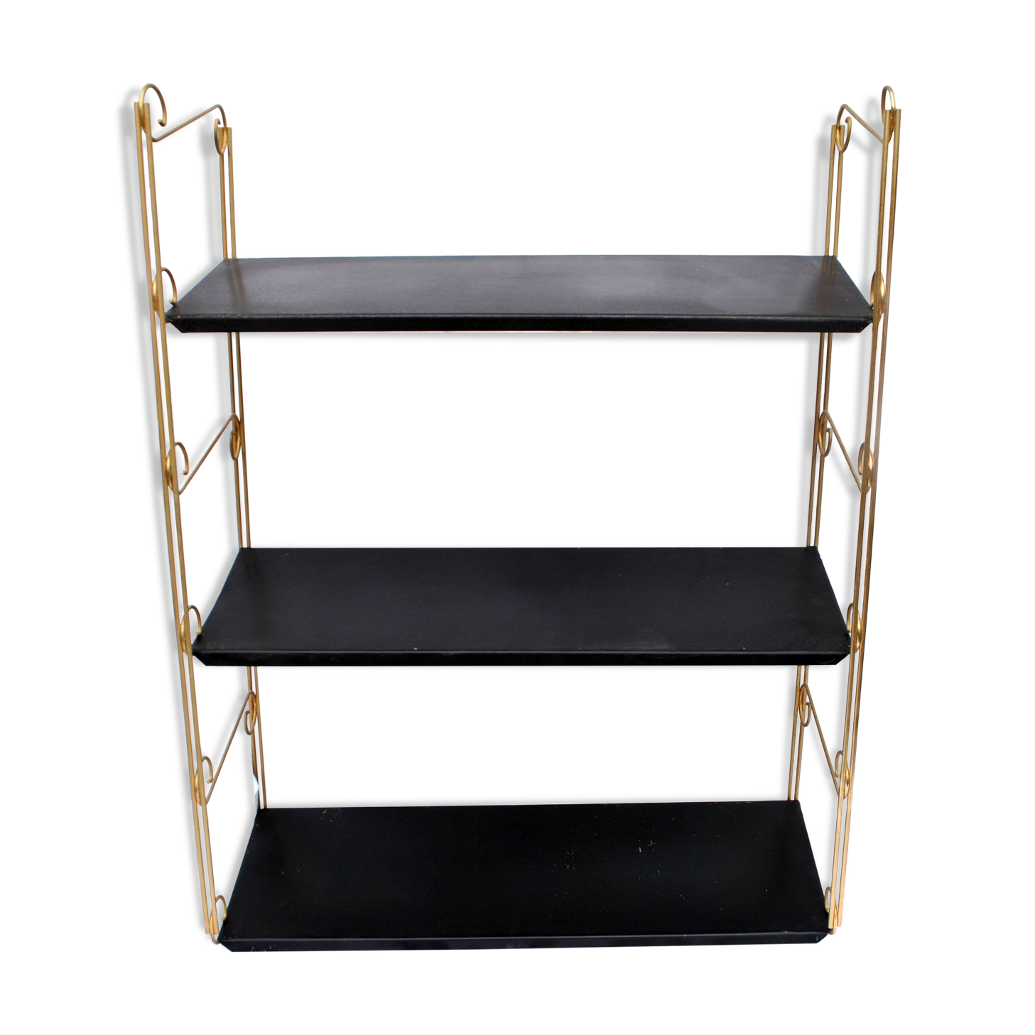 String modular shelf in gilded brass and black lacquered sheet metal Modernist DESIGN 1950-1960