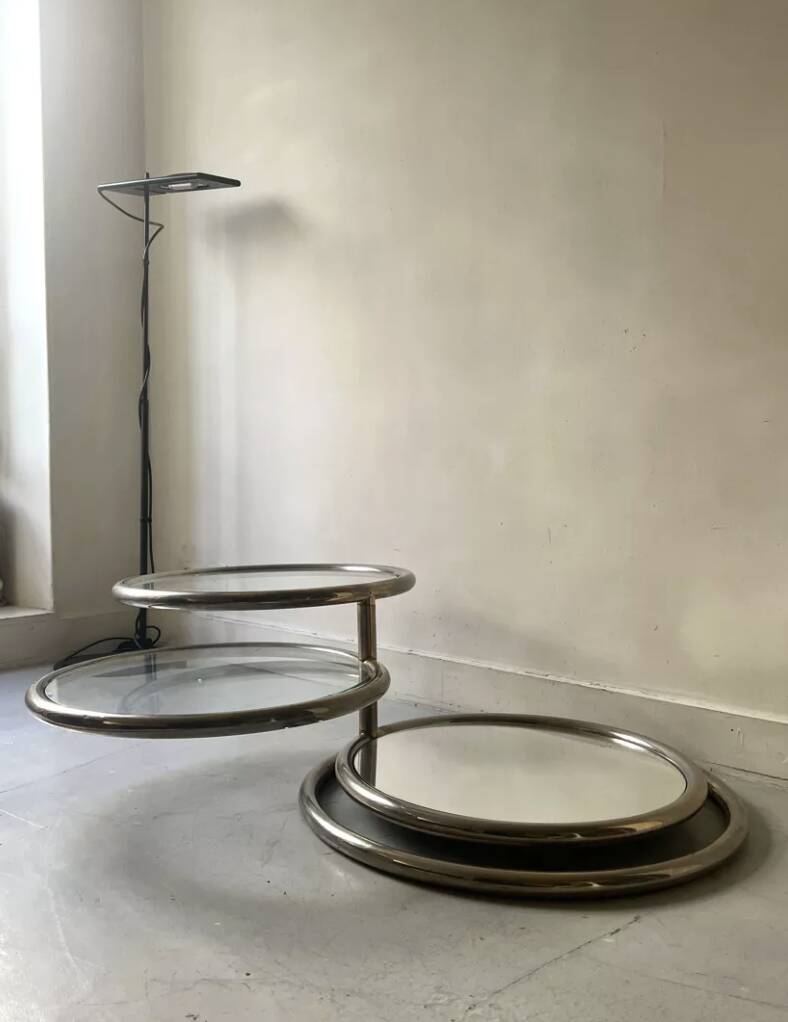 Removable coffee table in chrome, glass & mirror by Milo Baughman, design 1970.