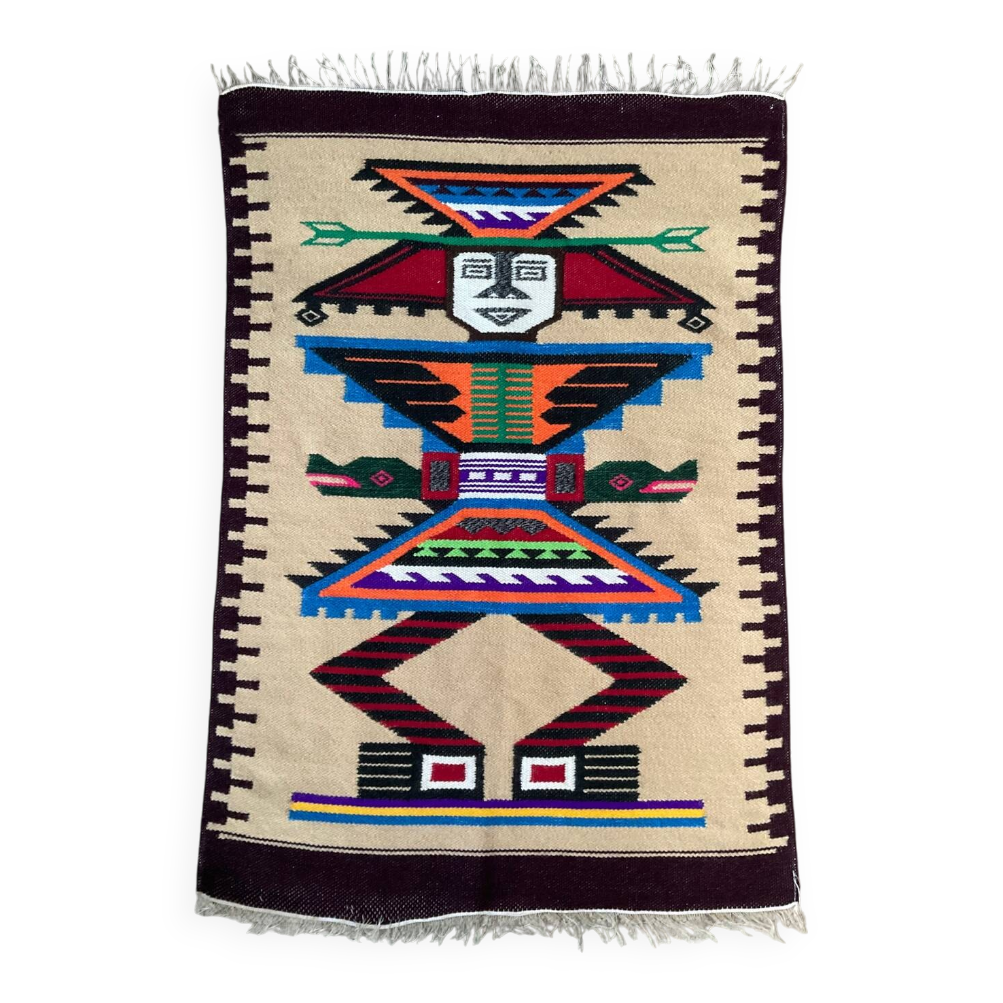 Vintage 100% woven wool rug