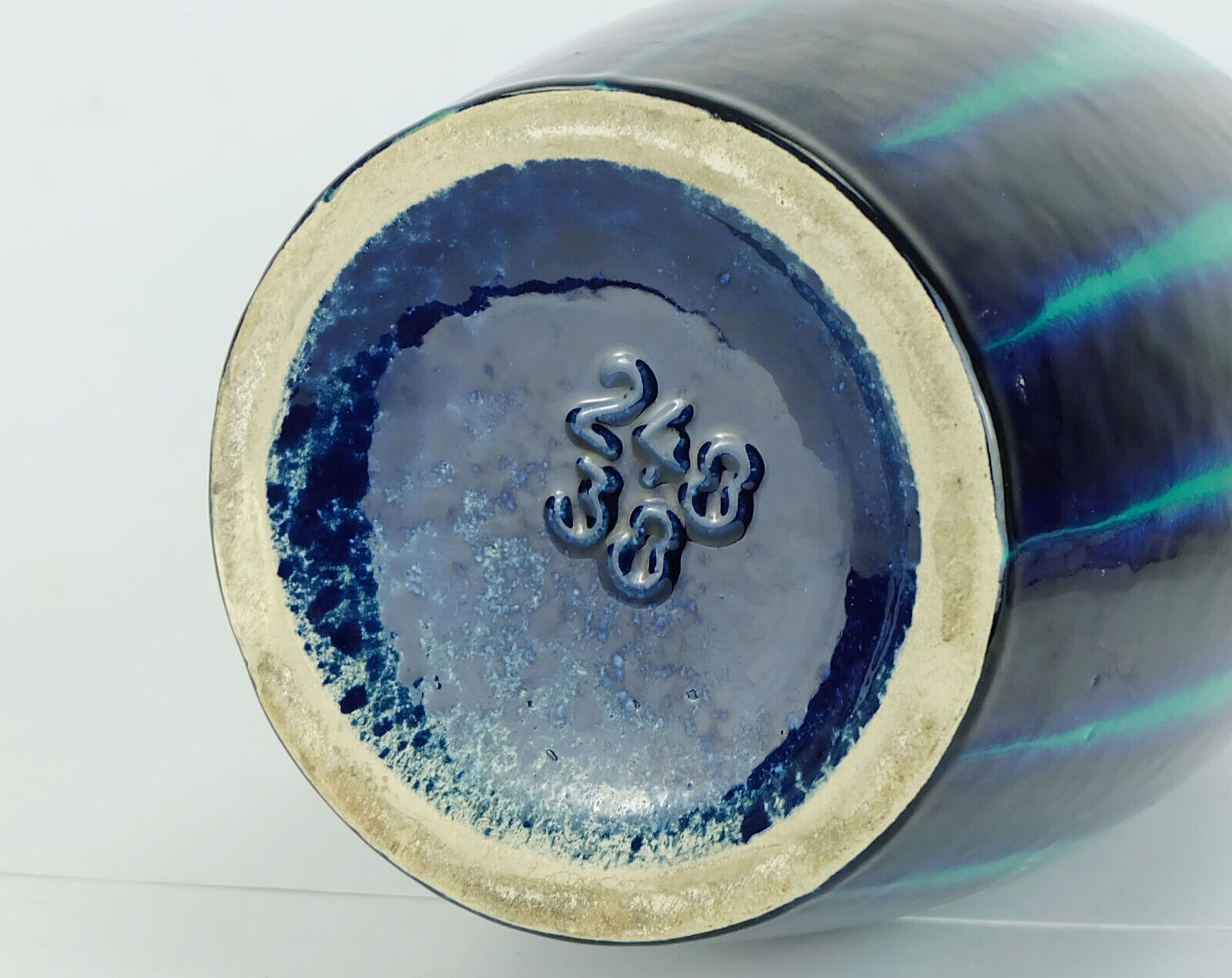 Scheurich europ-line mid century vase model 248-38 with stripe pattern in blue and emerald green