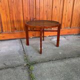 Vintage Art Deco round side table with cane top and walnut wooden frame, 1930s