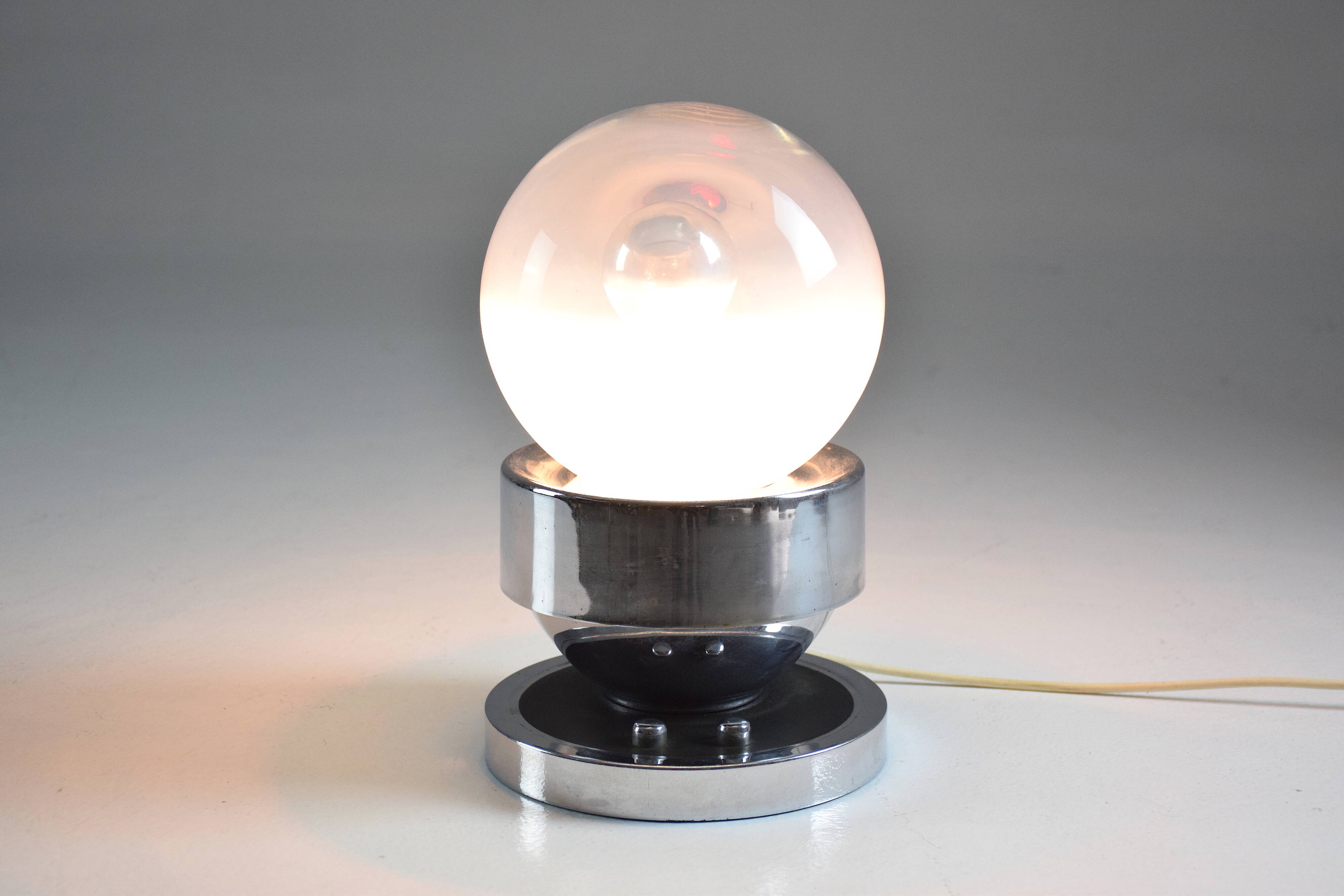 Vintage ball chrome table lamp with red light switch, 1960-1970