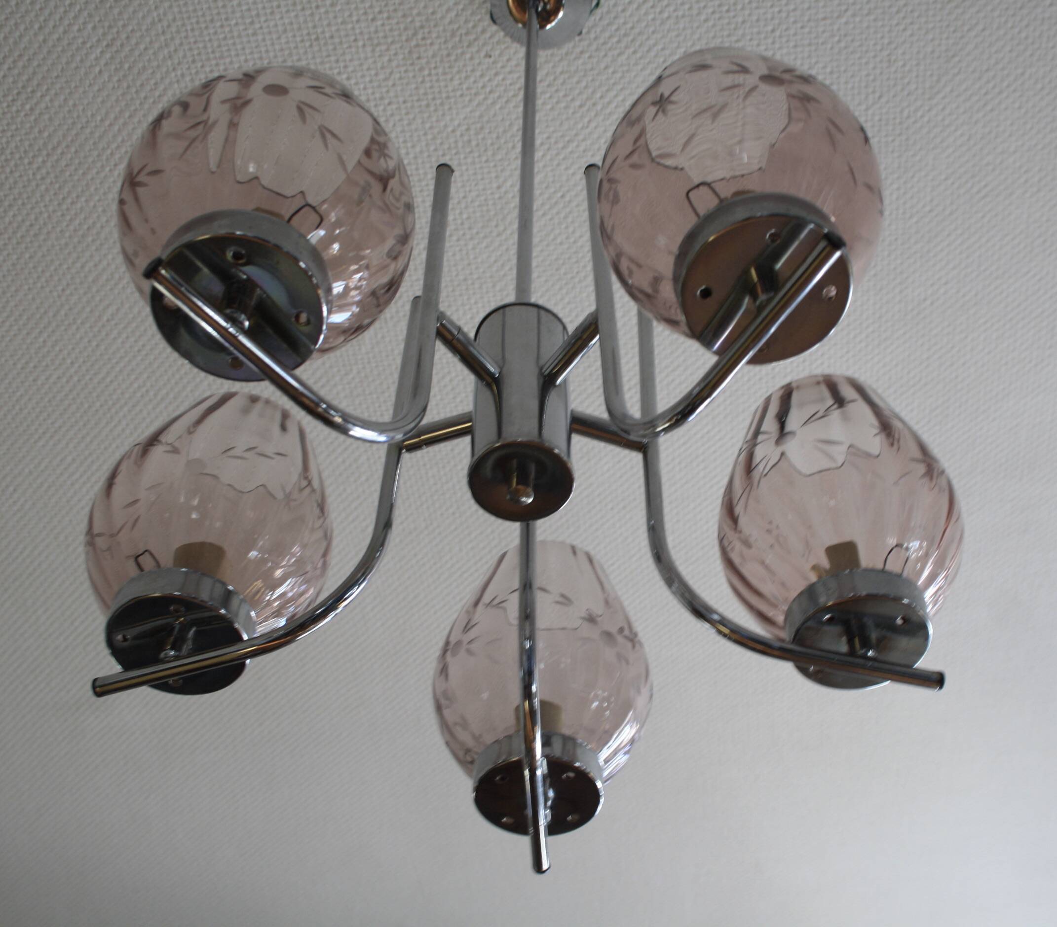 Chrome metal chandelier & cut glass
