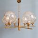 Brass chandelier with amber cracked glass globes, 1950s-60s