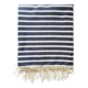 Handwoven plaid in navy and cream stripes - with light fringe