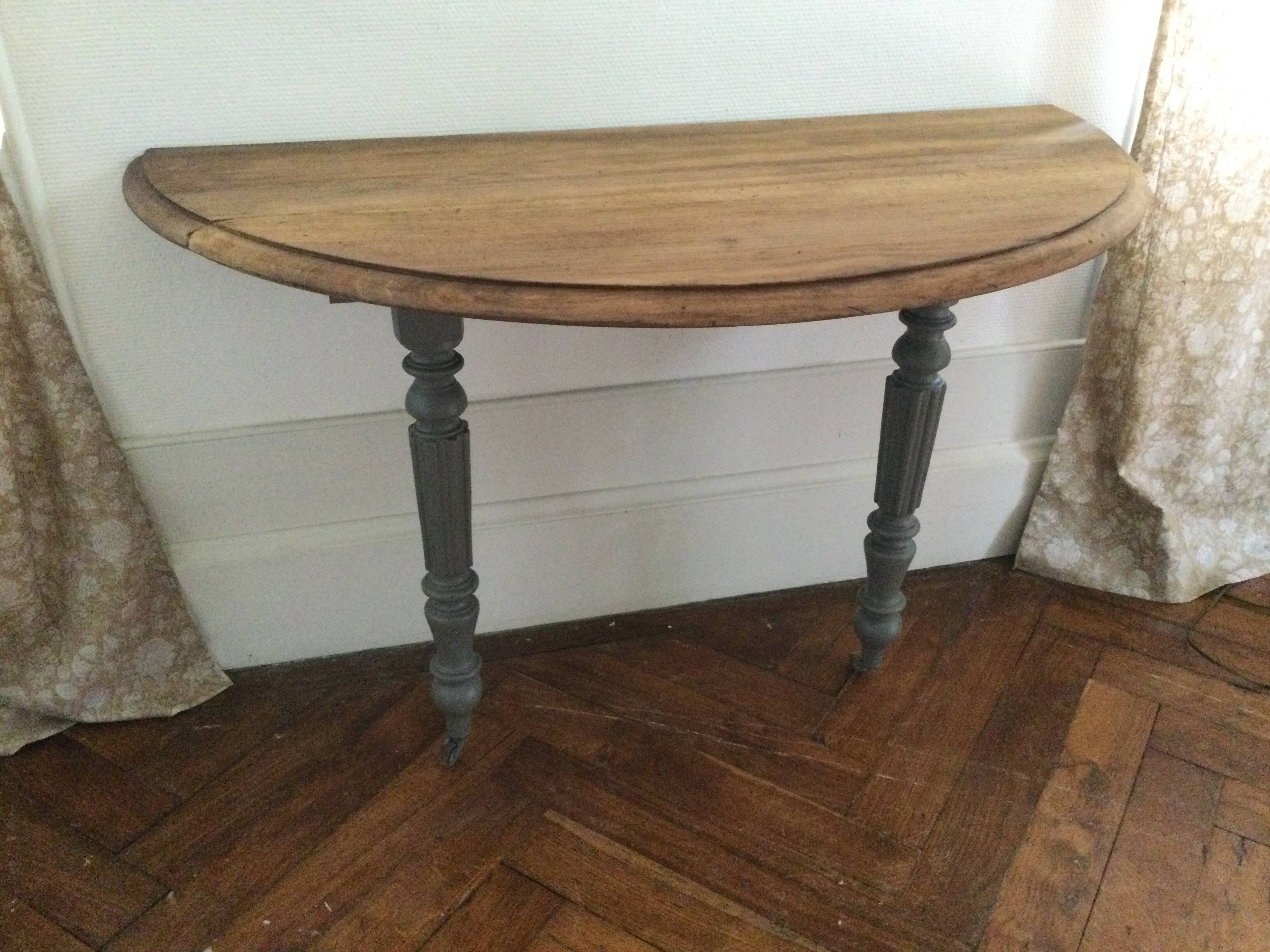 Antique painted wooden half-moon console table