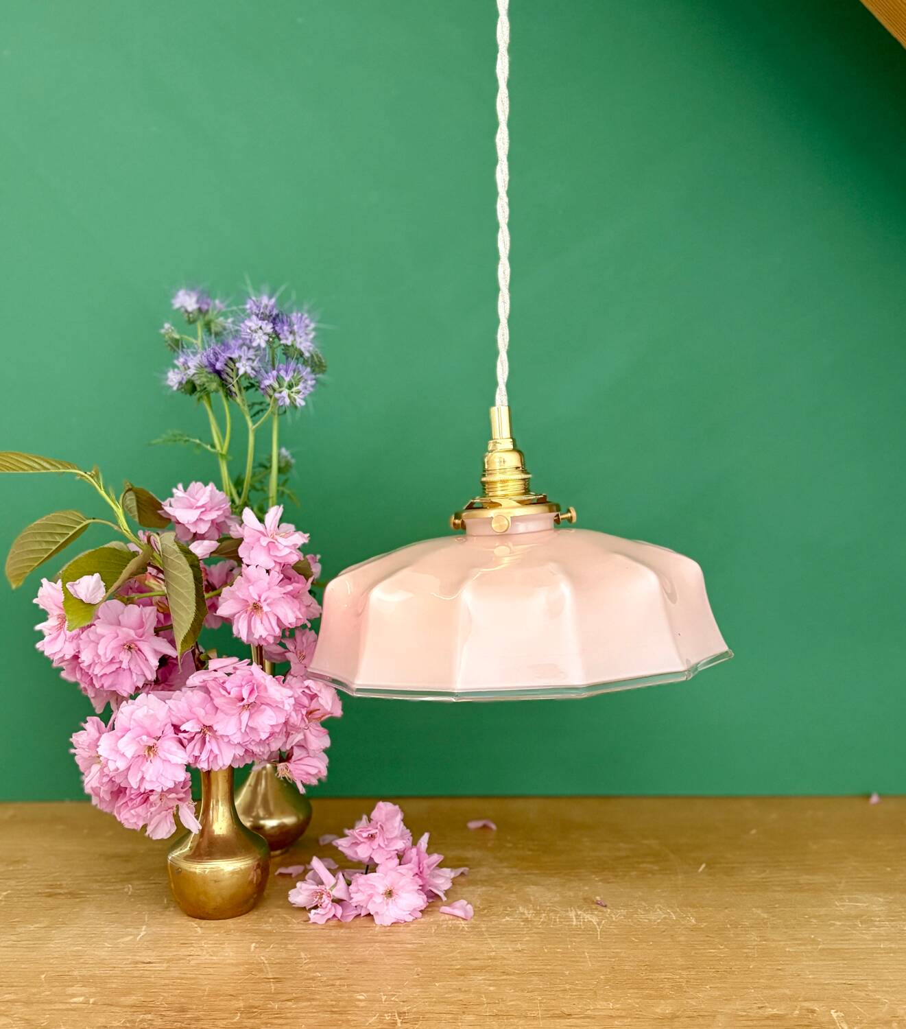 Vintage pink opaline pendant light